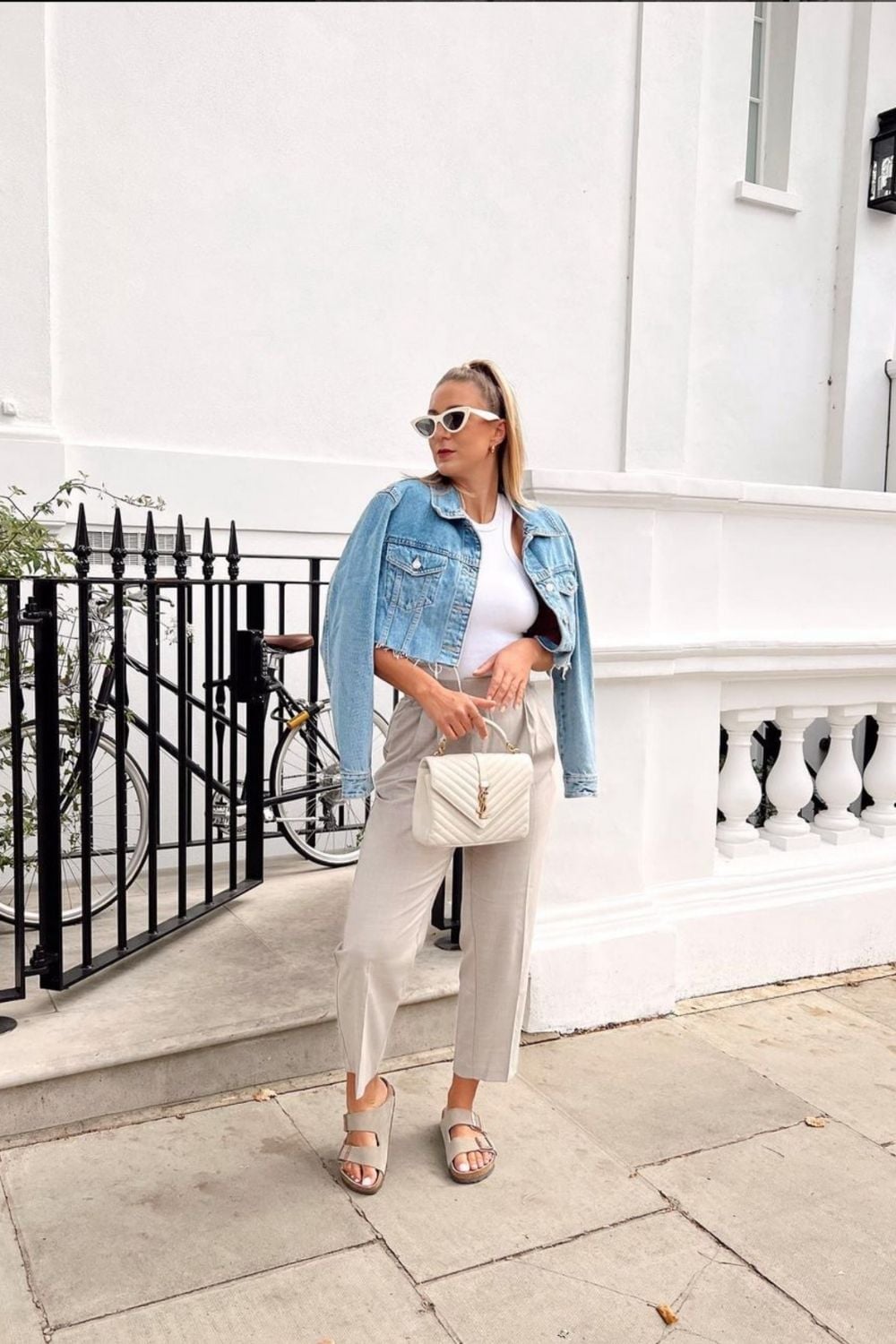 Denim Jacket with Cream Trousers and Birkenstocks Denim Jacket with Cream Trousers and Birkenstocks — Classy Outfits with Birkenstocks