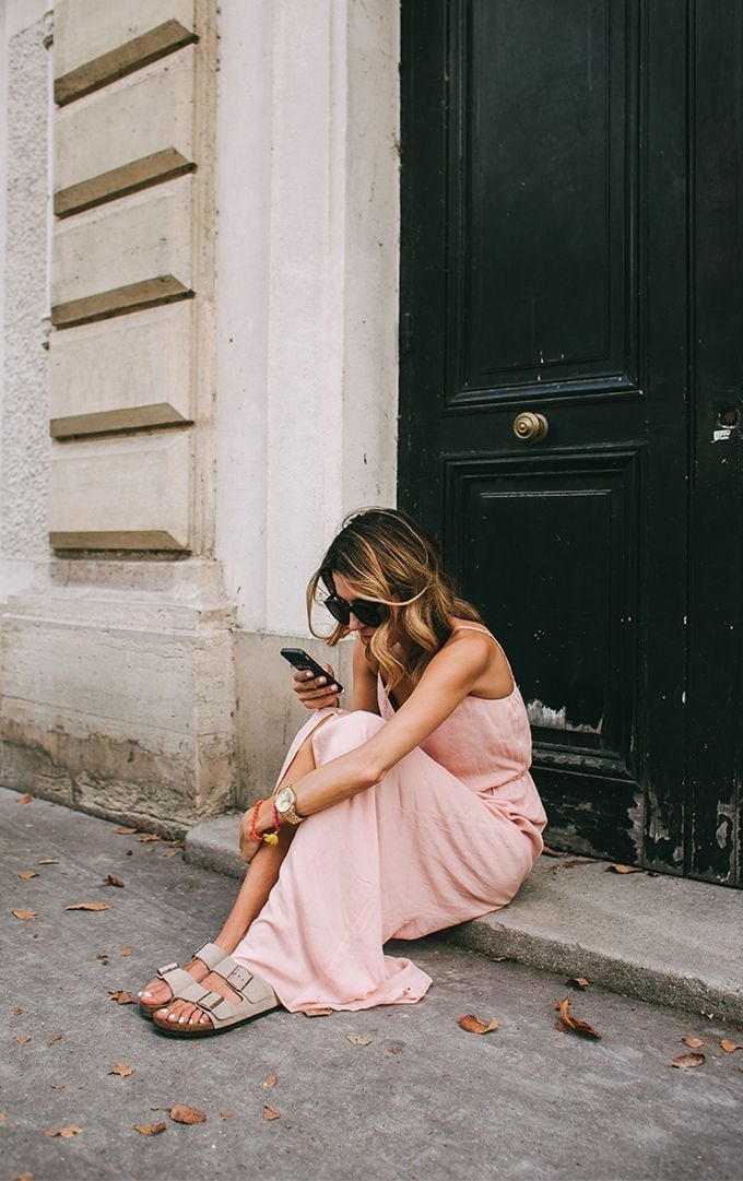 Pale Pink Maxi Dress with Beige Sandals Pale Pink Maxi Dress with Beige Sandals — Classy Outfits with Birkenstocks