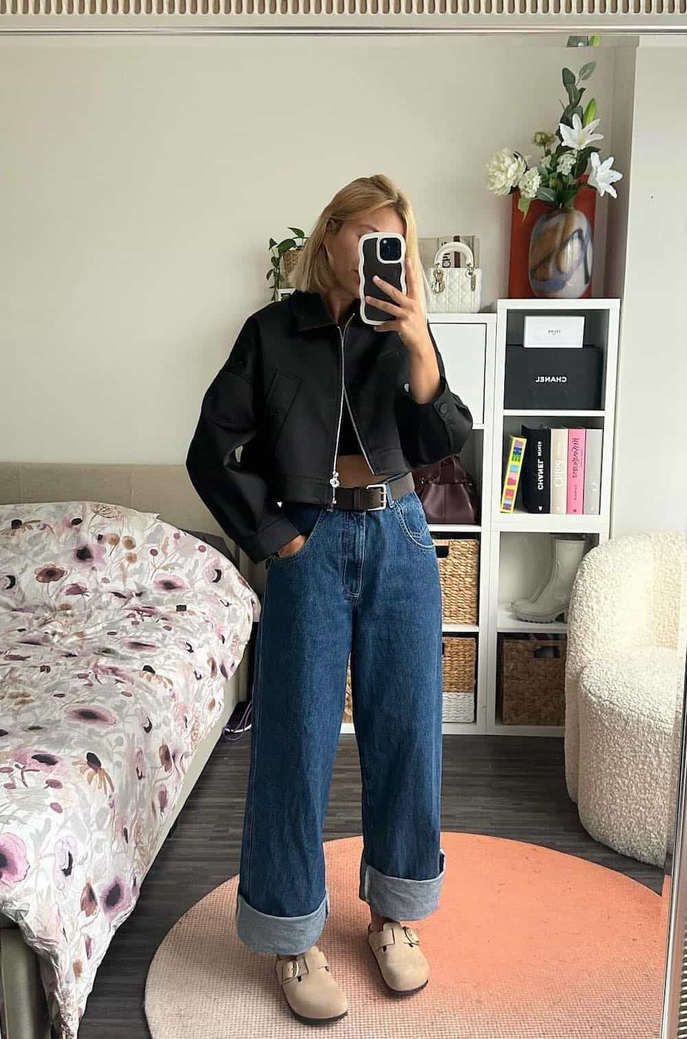 Black Cropped Jacket with Wide-Leg Jeans Black Cropped Jacket with Wide-Leg Jeans — Classy Outfits with Birkenstocks