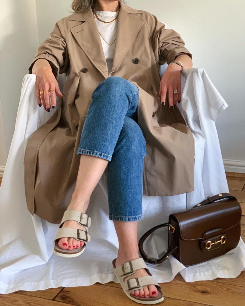 Trench Coat with Jeans and Sandals Trench Coat with Jeans and Sandals — Classy Outfits with Birkenstocks