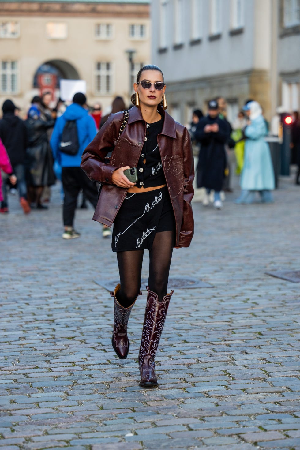 Cropped Knit Top and Mini Skirt with Embellished Cowboy Boots Cropped Knit Top and Mini Skirt with Embellished Cowboy Boots — Classy Outfits with Cowboy Boots
