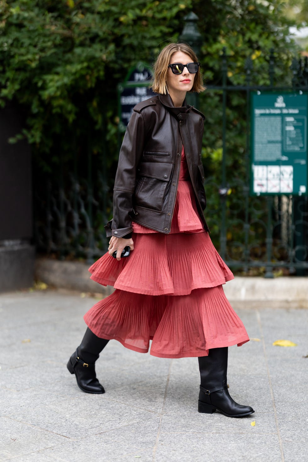 Coral Tiered Midi Dress with Bomber Jacket and Black Cowboy Boots Coral Tiered Midi Dress with Bomber Jacket and Black Cowboy Boots — Classy Outfits with Cowboy Boots