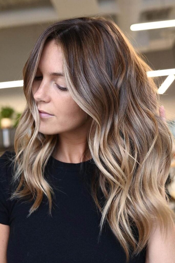 Dark Brown Collarbone Lob With Face-Framing Blonde and Curtain Bangs Dark Brown Collarbone Lob With Face-Framing Blonde and Curtain Bangs — Classy Partial Highlights