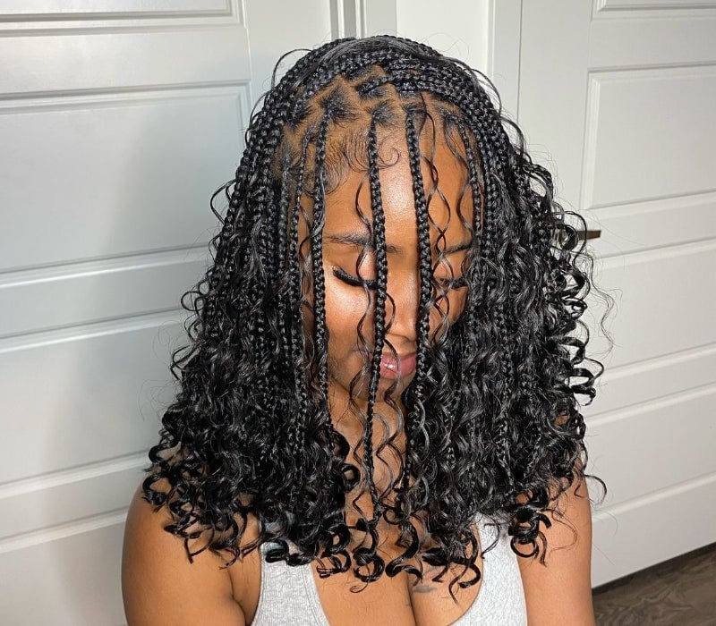 Shoulder Length Micro Braids With Curly Ends Shoulder Length Micro Braids With Curly Ends — Classy Parting Braids