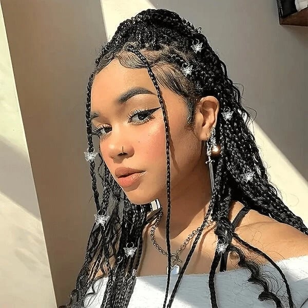Thick Straight Box Braids With Charms and Baby Hairs Thick Straight Box Braids With Charms and Baby Hairs — Classy Parts Braids