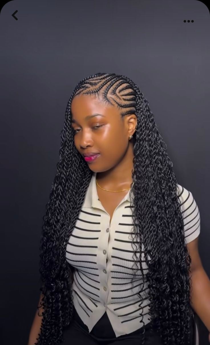 Geometric Cornrows With Loose Curly Braids Geometric Cornrows With Loose Curly Braids — Classy Parts Braids