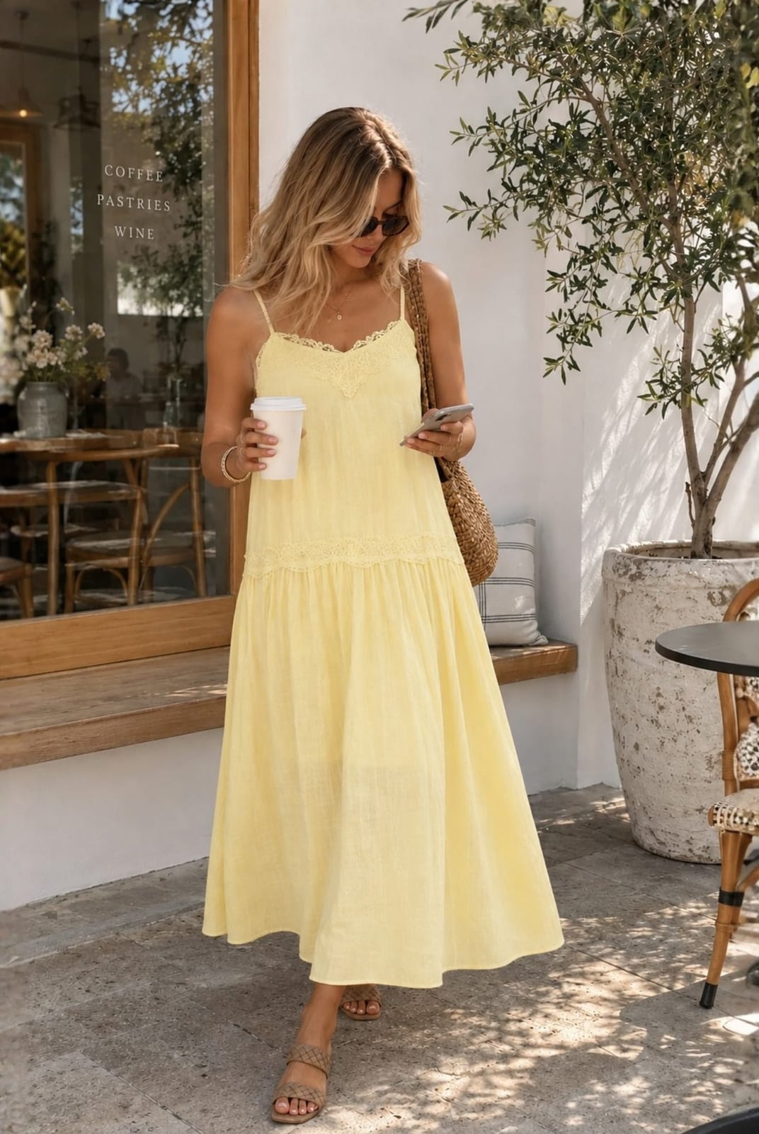 Pale Yellow Linen Blend Maxi Dress — Classy Pastel Outfits