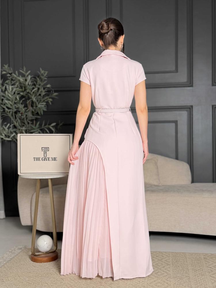 Pale Pink Collared Dress With Pleated Skirt Overlay — Classy Pastel Outfits