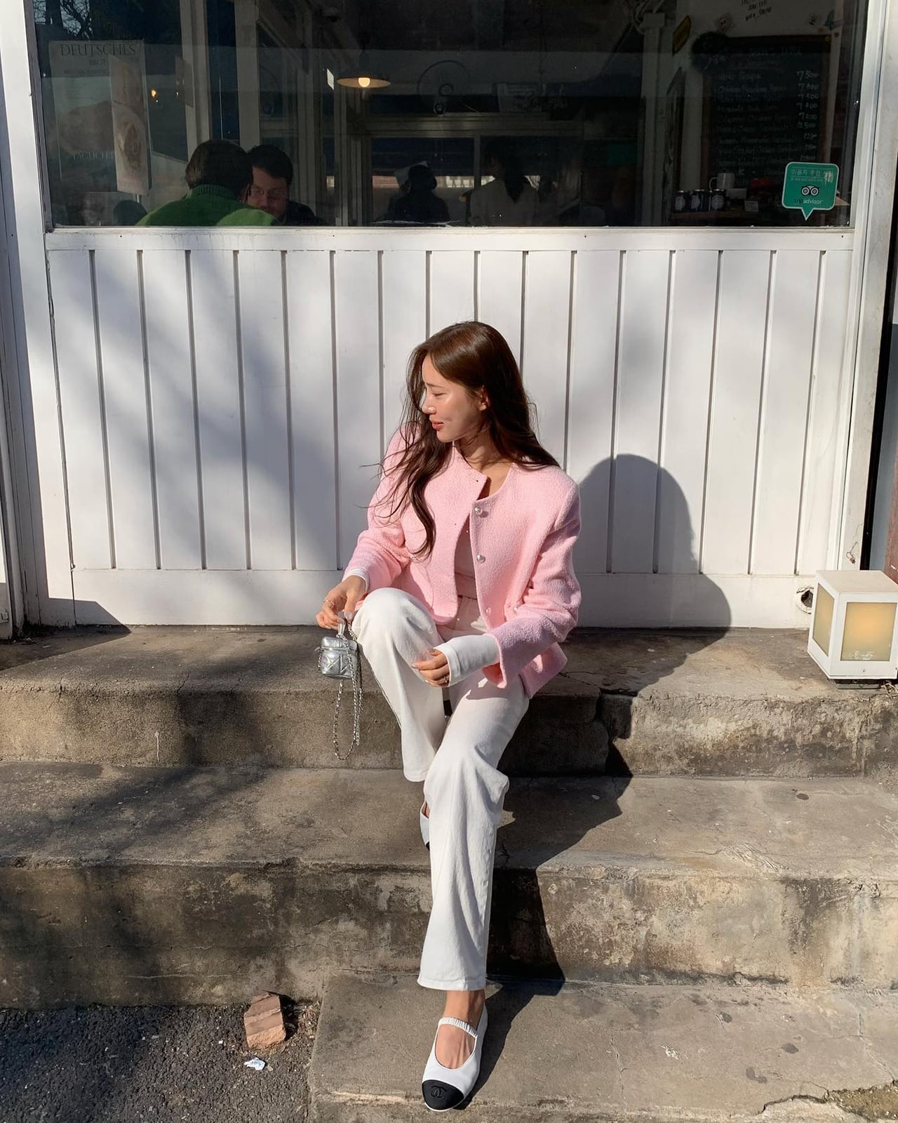 Pink Tweed Jacket With White Trousers — Classy Pastel Outfits