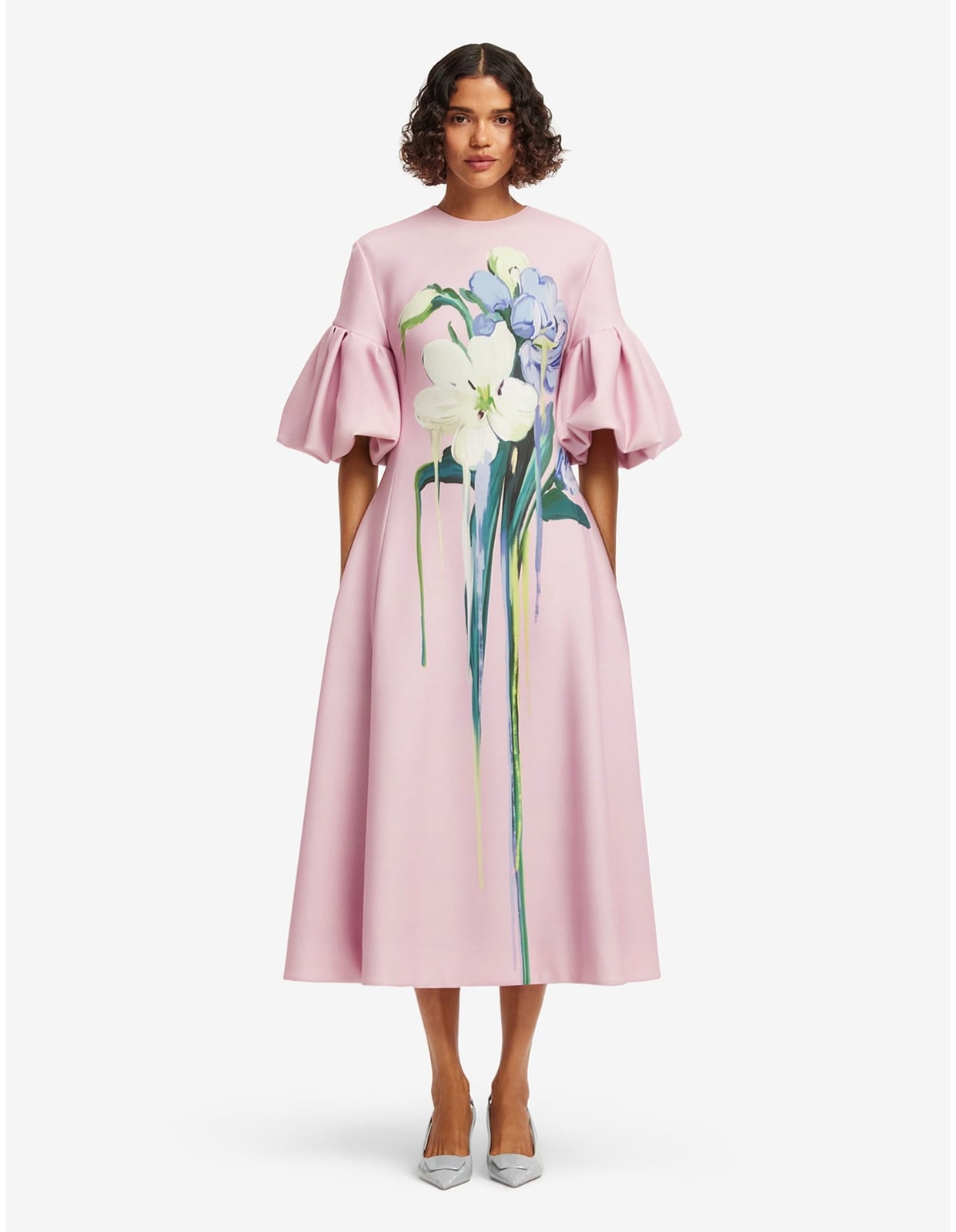 Pale Pink Midi Dress With Puff Sleeves — Classy Pastel Outfits