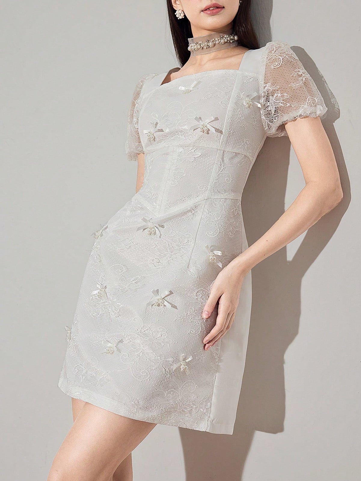 White Lace Mini Dress with Pearl Embellishments White Lace Mini Dress with Pearl Embellishments — Classy Pearl Outfits