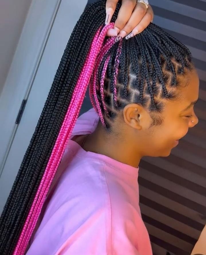 High Ponytail With Pink Peekaboo Strands High Ponytail With Pink Peekaboo Strands — Classy Peekaboo Braids