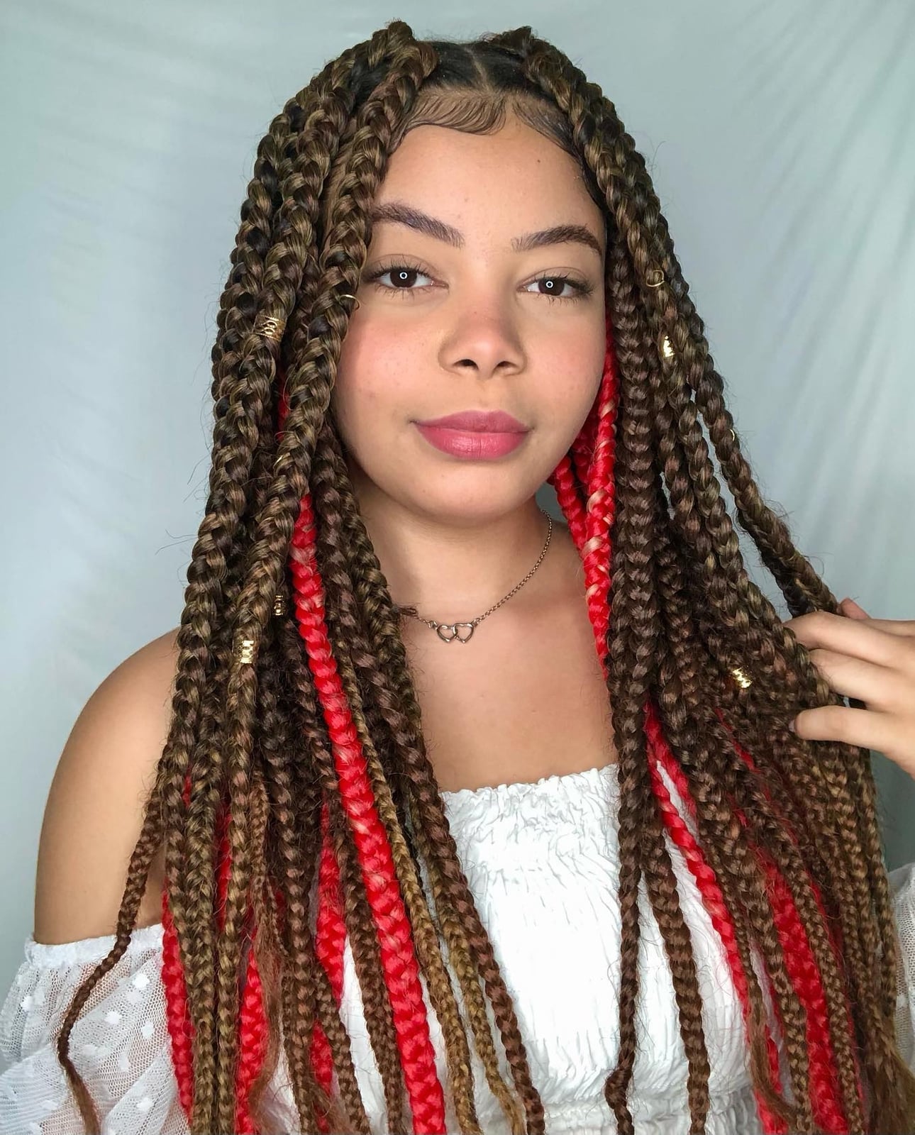 Brown Box Braids With Red Highlights and Gold Brown Box Braids With Red Highlights and Gold — Classy Peekaboo Braids