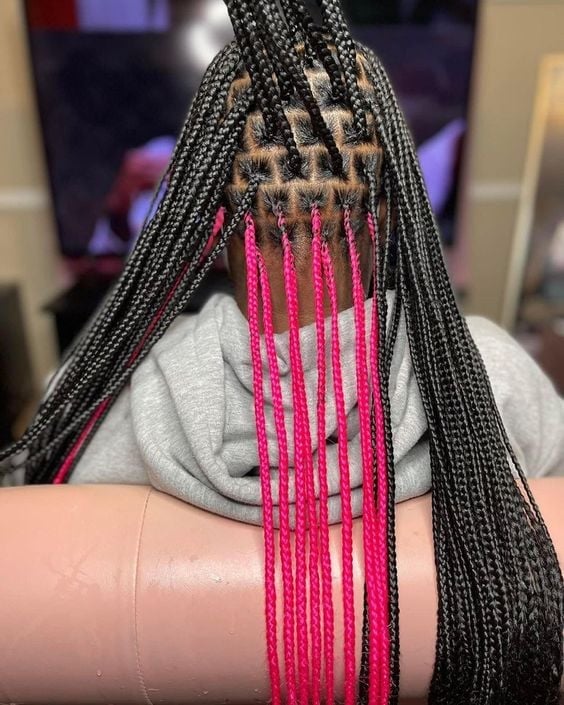 Black Box Braids With Hot Pink Ends Black Box Braids With Hot Pink Ends — Classy Peekaboo Braids