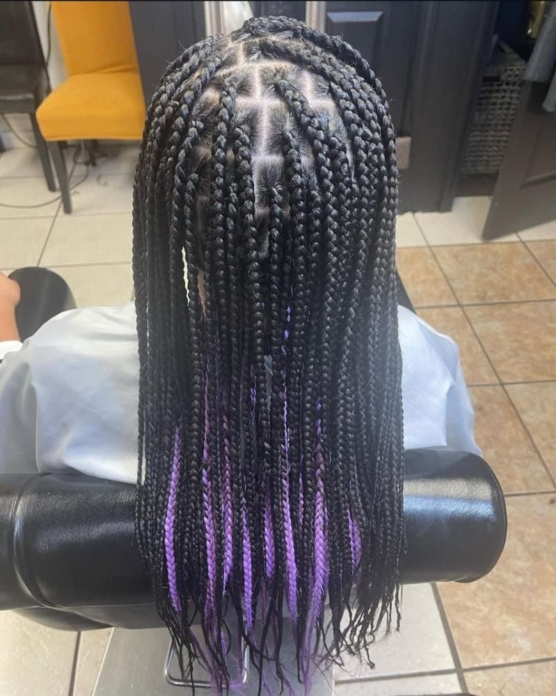 Black Box Braids With Purple Ends Black Box Braids With Purple Ends — Classy Peekaboo Braids