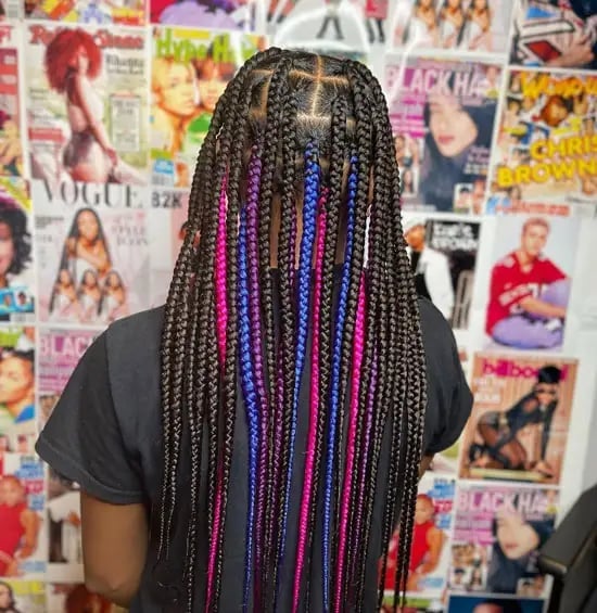 Mid-Back Box Braids With Pink and Blue Mid-Back Box Braids With Pink and Blue — Classy Peekaboo Braids