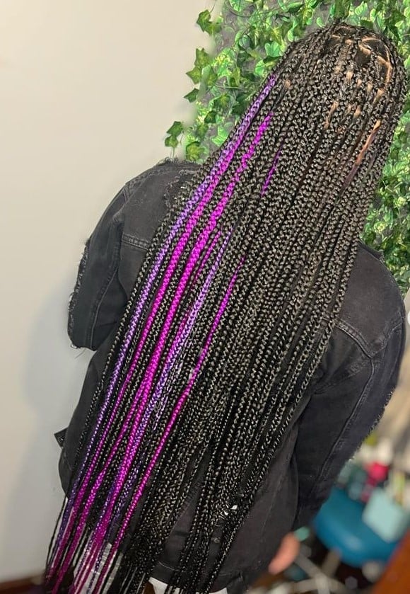 Black Box Braids With Purple and Pink Streaks Black Box Braids With Purple and Pink Streaks — Classy Peekaboo Braids