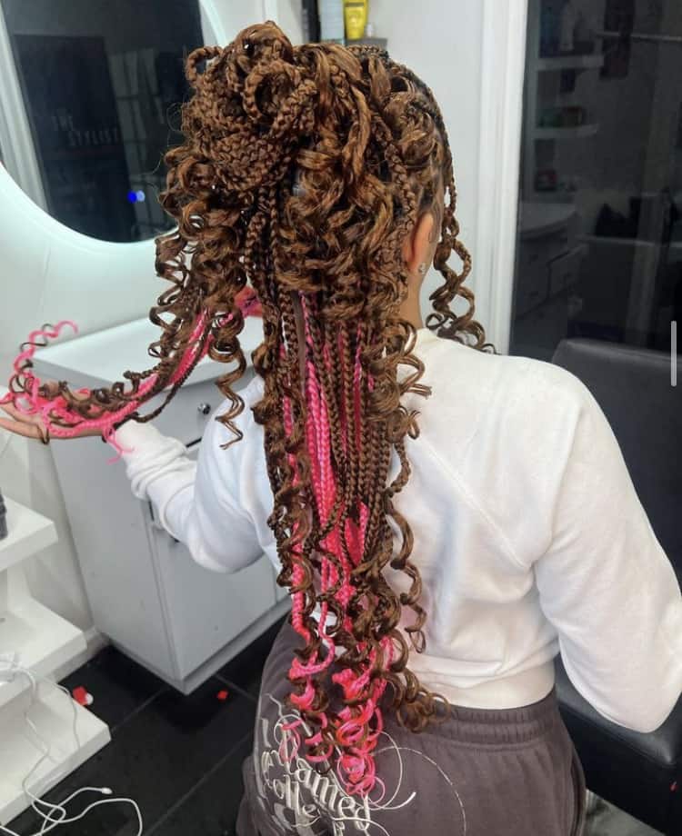 Brown Box Braids Updo With Pink Peekaboo Brown Box Braids Updo With Pink Peekaboo — Classy Peekaboo Braids