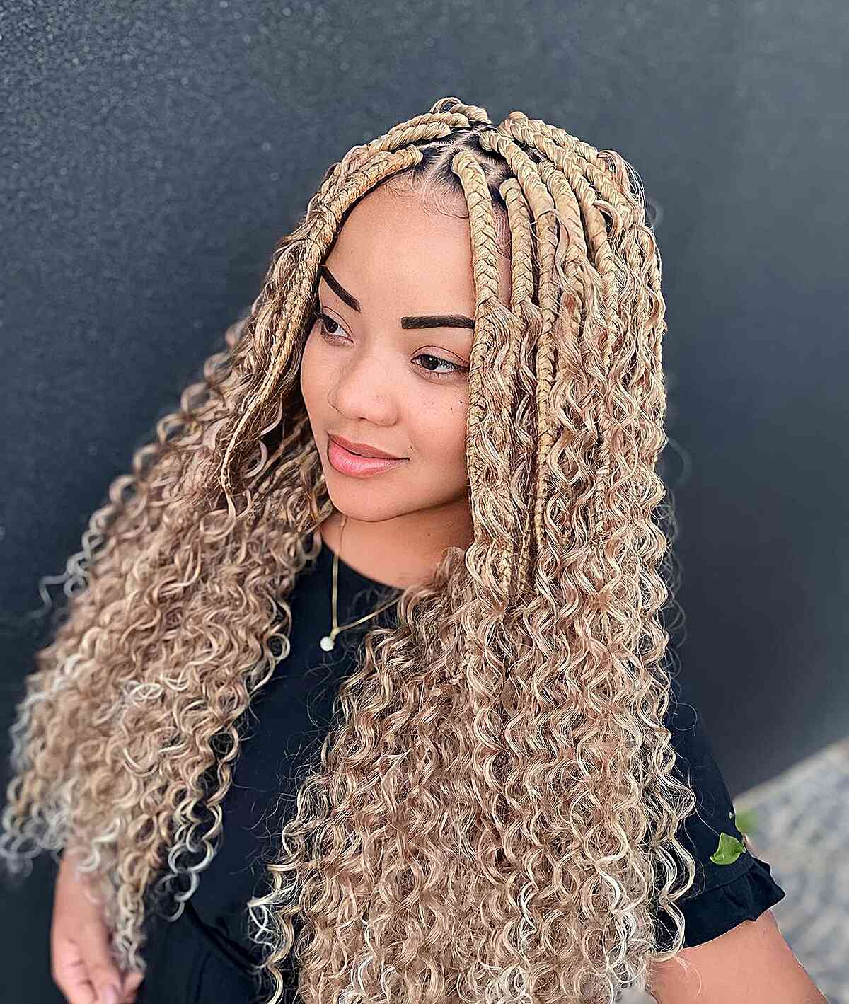 Blonde Box Braids With Light Brown Curly Ends Blonde Box Braids With Light Brown Curly Ends — Classy Peekaboo Braids