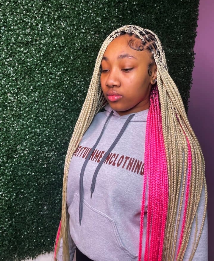 Blonde and Hot Pink Box Braids Blonde and Hot Pink Box Braids — Classy Peekaboo Braids
