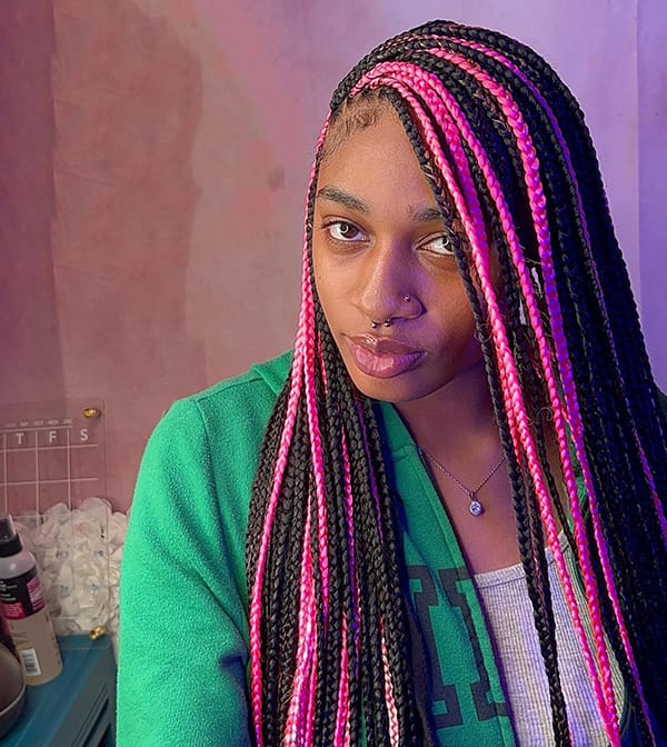 Black and Hot Pink Box Braids, Mid-Back Black and Hot Pink Box Braids, Mid-Back — Classy Peekaboo Braids