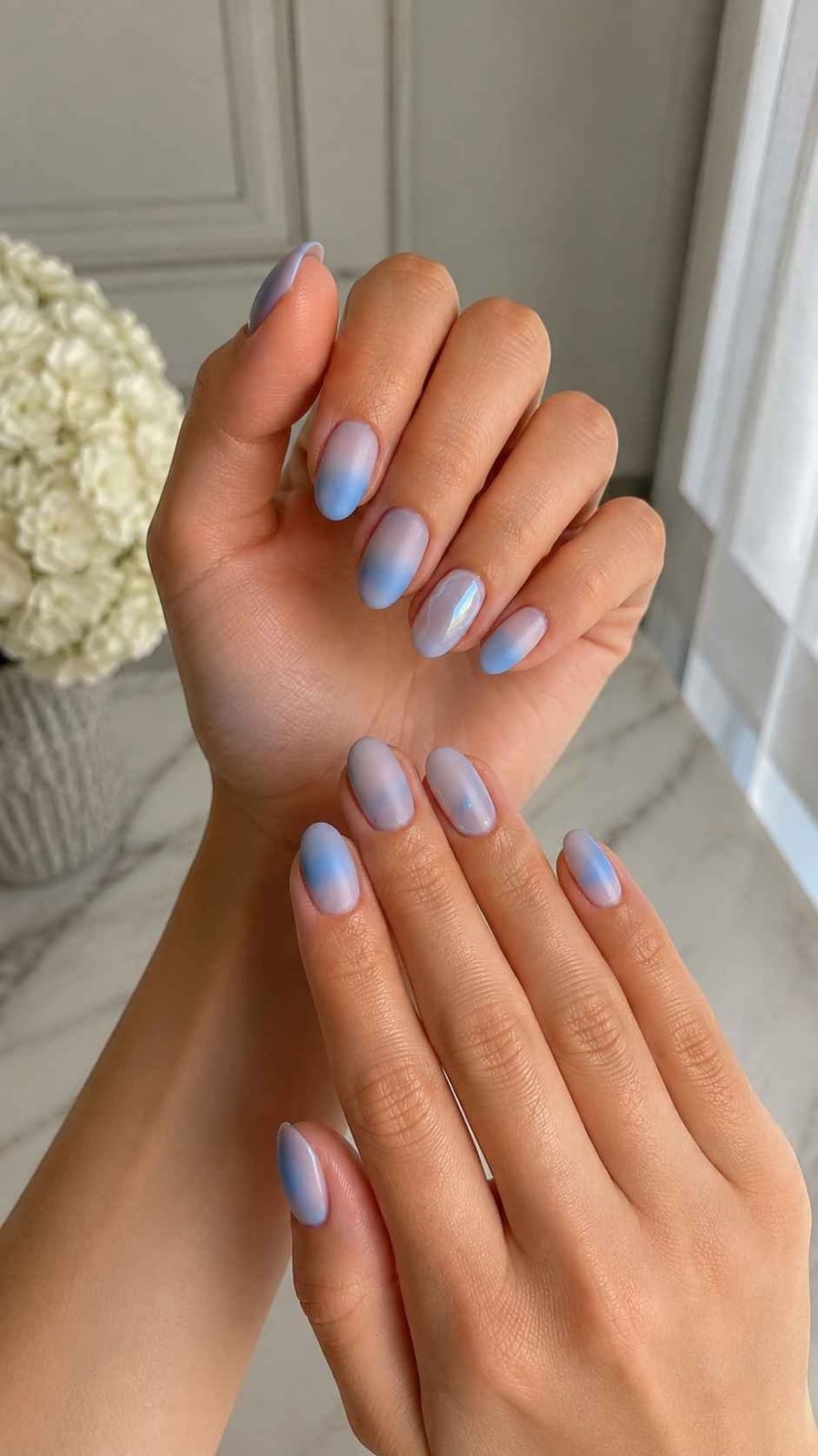 Milky White to Periwinkle Ombre Soft Square Nails — Classy Periwinkle Nails