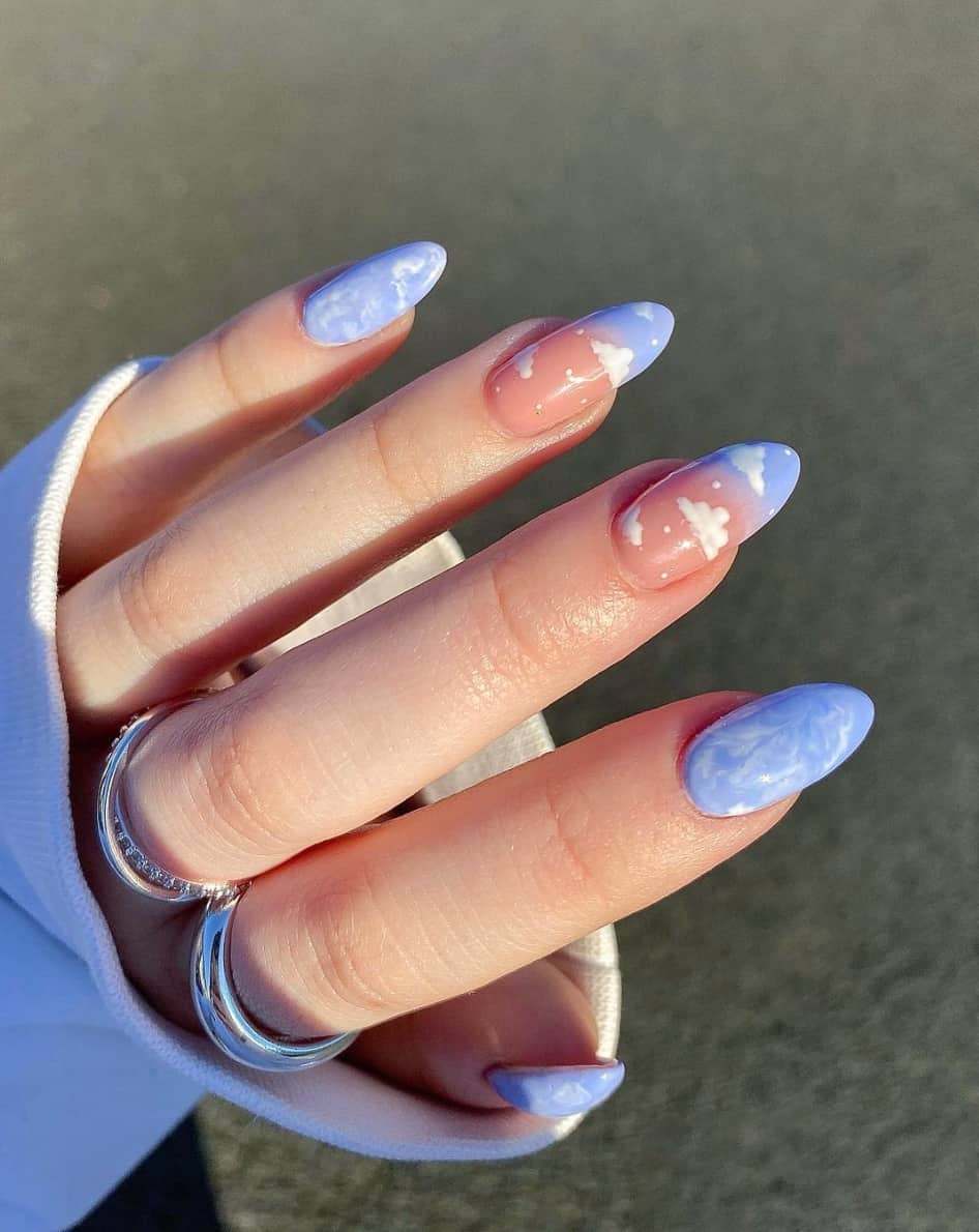Periwinkle Blue Sky Cloud Pattern Oval Nails — Classy Periwinkle Nails