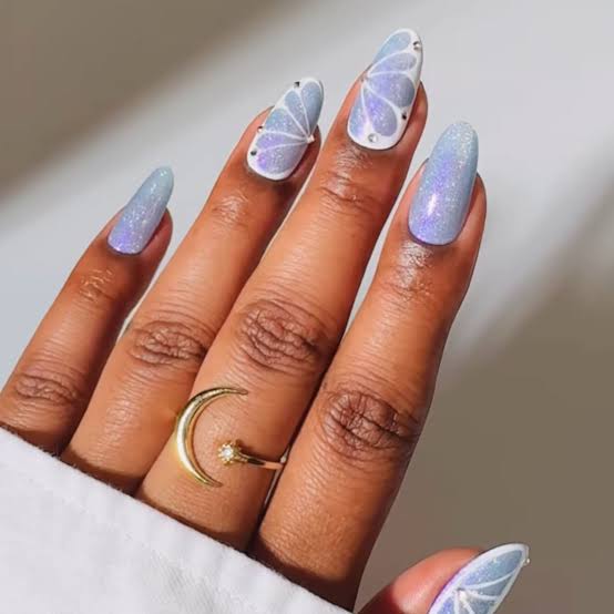 Shimmering Periwinkle Butterfly Glitter Nails — Classy Periwinkle Nails