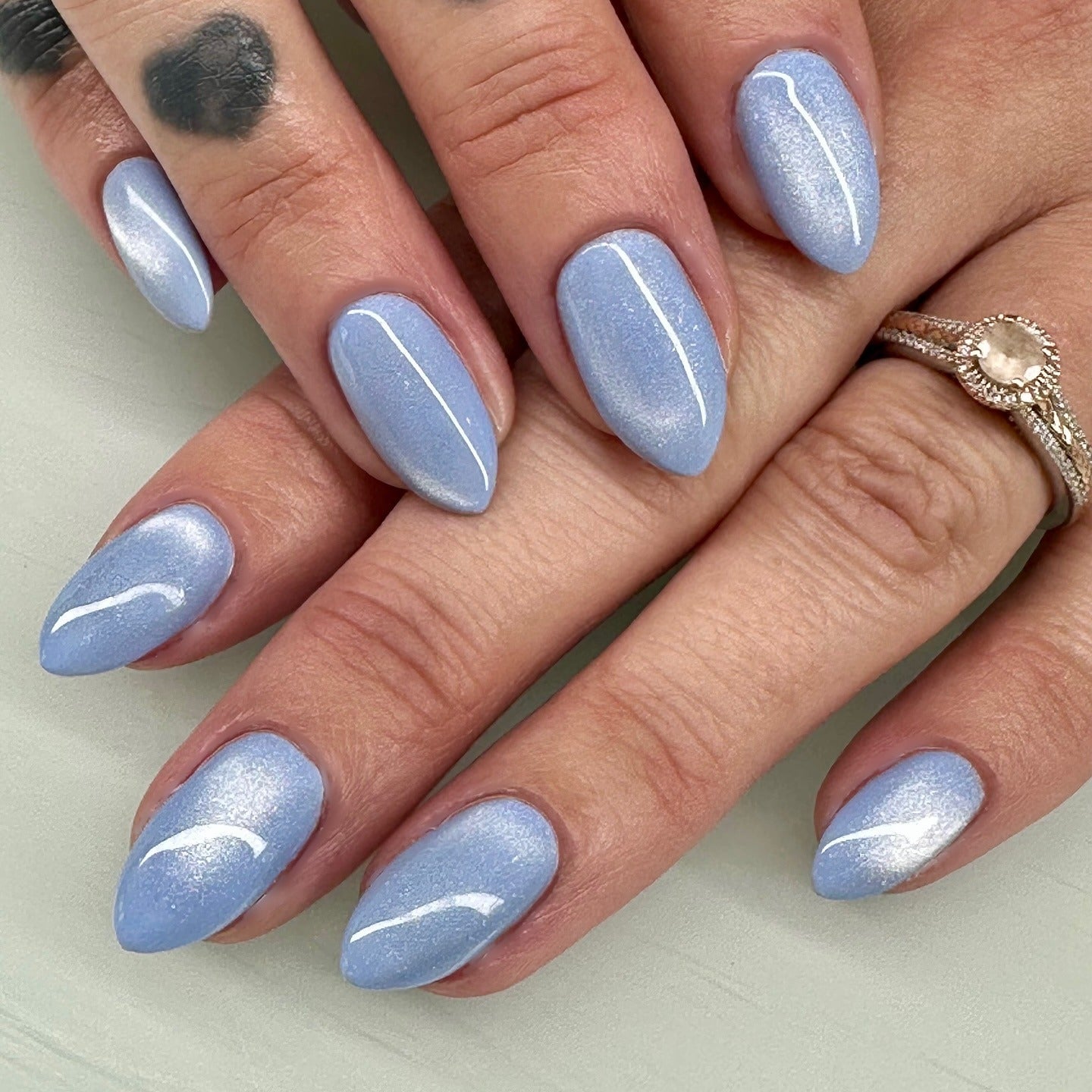 Periwinkle Cat-Eye with White Lines — Classy Periwinkle Nails