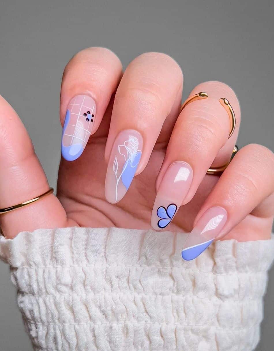 Long Oval Periwinkle Line Art Nails — Classy Periwinkle Nails