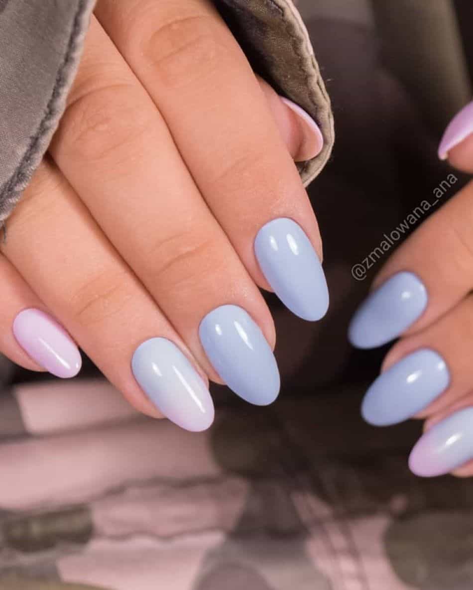 Pink to Periwinkle Ombre Medium Almond Nails, Close-Up Take — Classy Periwinkle Nails