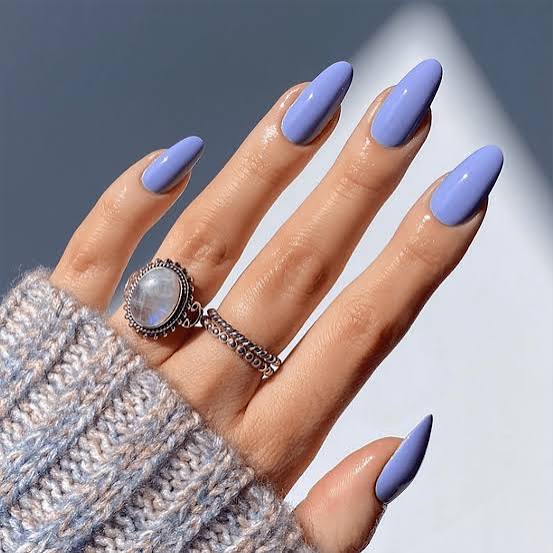 Glossy Solid Periwinkle Almond Nails — Classy Periwinkle Nails