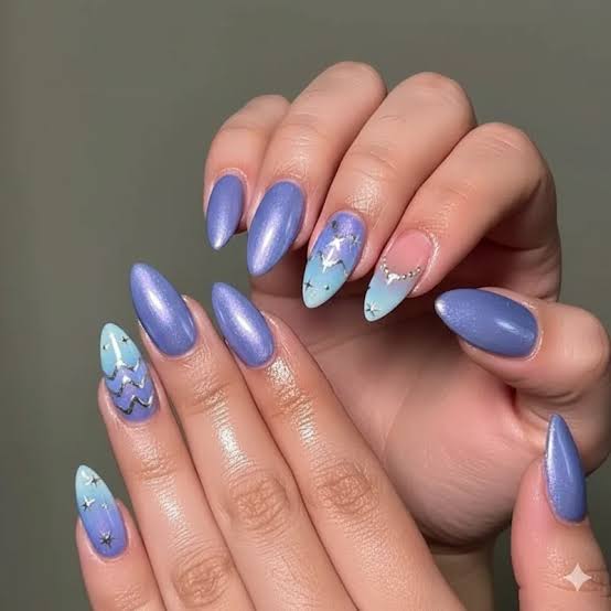Shimmering Periwinkle Gradient with Celestial Accents — Classy Periwinkle Nails
