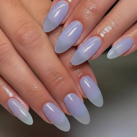Milky Periwinkle Jelly Gradient Oval Nails — Classy Periwinkle Nails