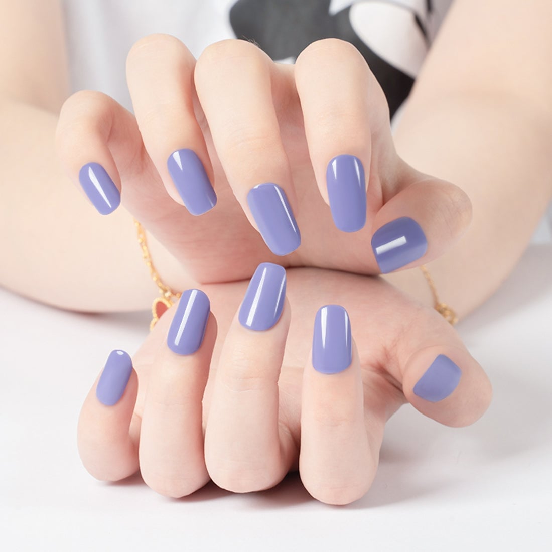 Glossy Solid Deep Periwinkle Coffin Nails — Classy Periwinkle Nails