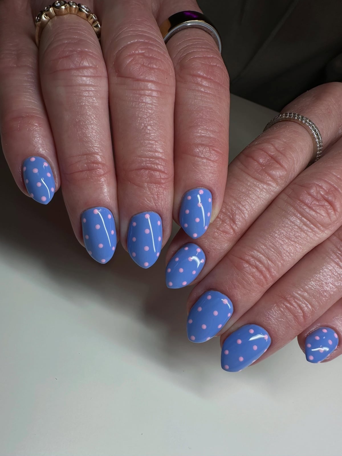Periwinkle Nails with Pink Polka Dots — Classy Periwinkle Nails