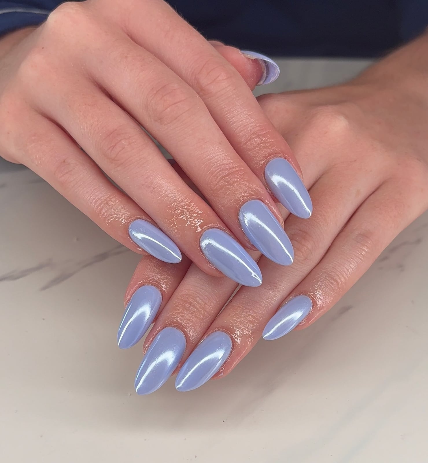 Milky Opaque Periwinkle Long Almond Nails — Classy Periwinkle Nails