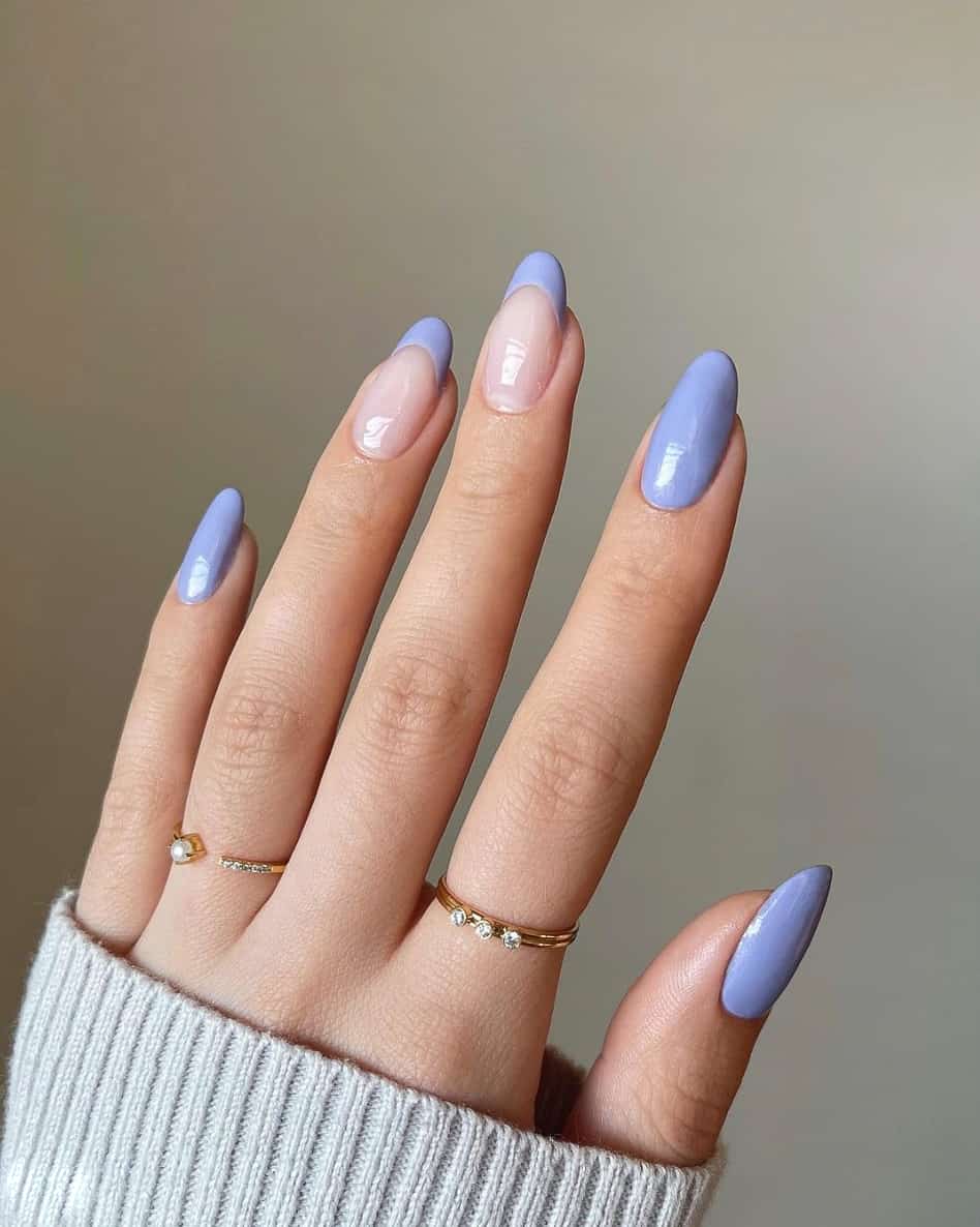 Periwinkle French Tip Medium Pointed Nails — Classy Periwinkle Nails