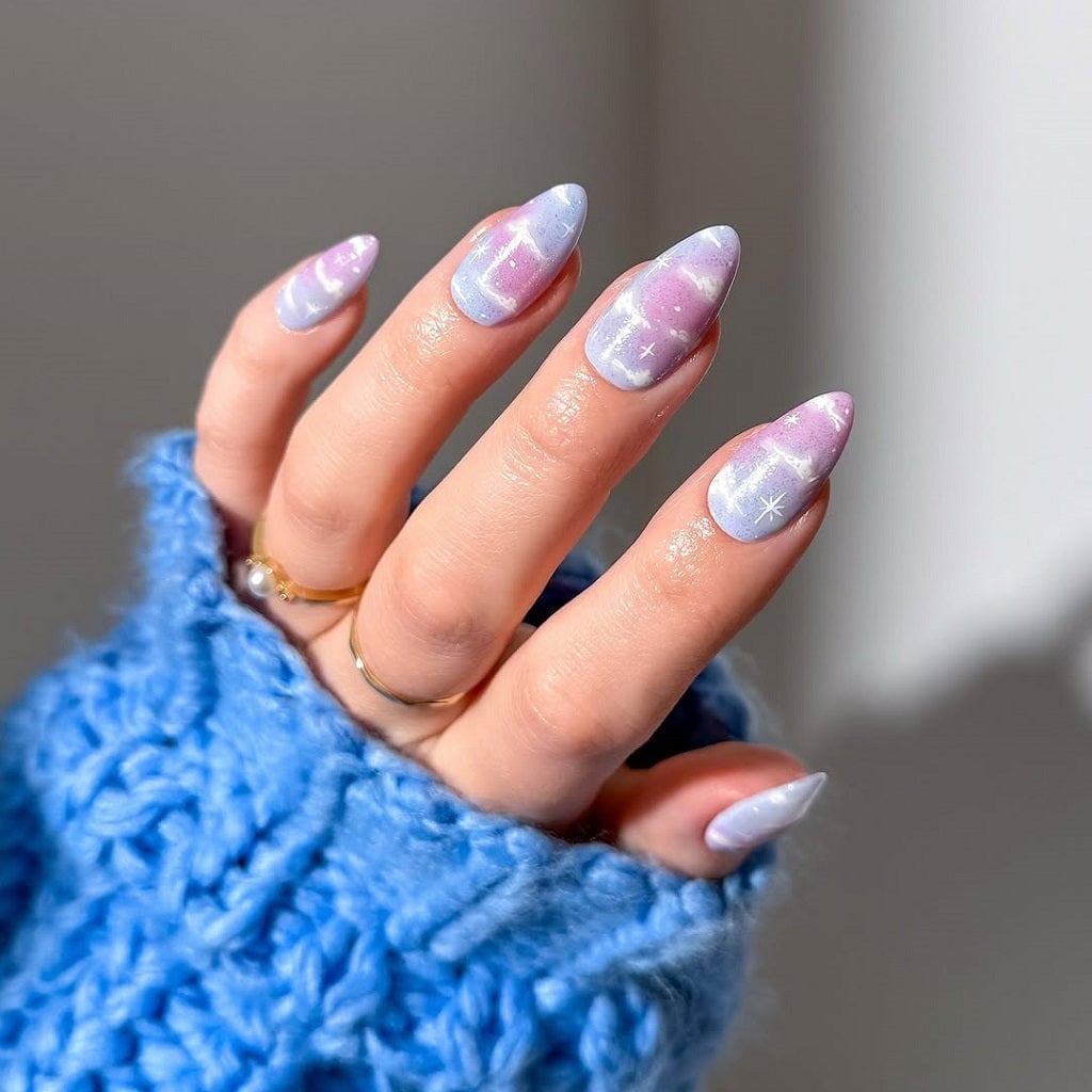 Periwinkle Cloud Swirls with Star Accents — Classy Periwinkle Nails
