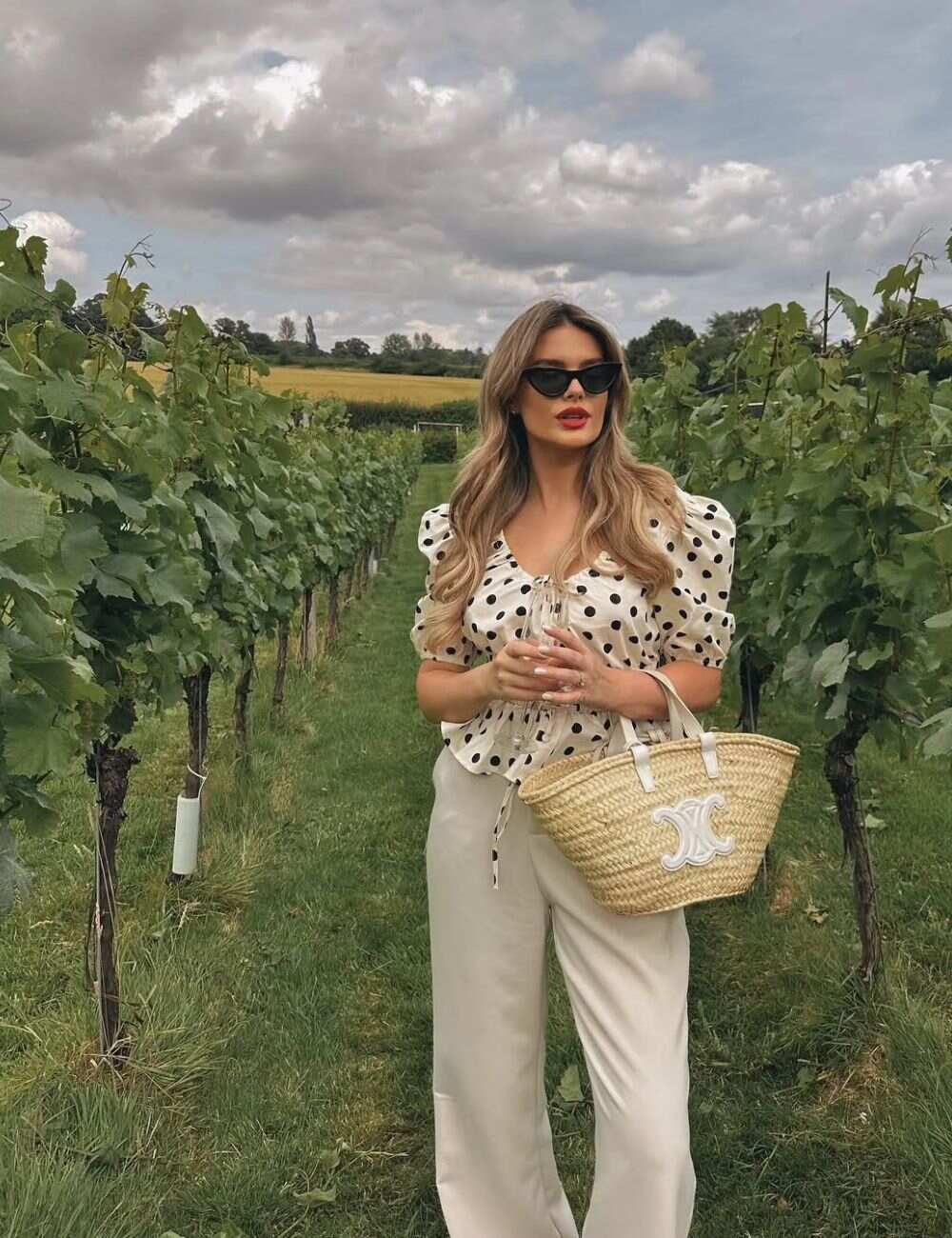Polka Dot Blouse with Wide-Leg Trousers Polka Dot Blouse with Wide-Leg Trousers — Classy Picnic Outfit