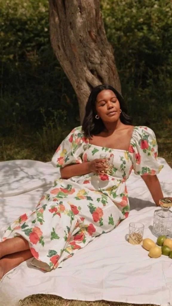 Floral Print Midi Dress with Puff Sleeves Floral Print Midi Dress with Puff Sleeves — Classy Picnic Outfit