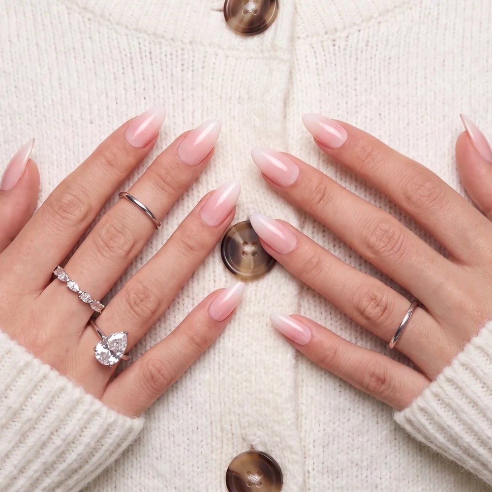Soft Pink Ombre Medium Almond French Nails — Classy Pink Almond Nails