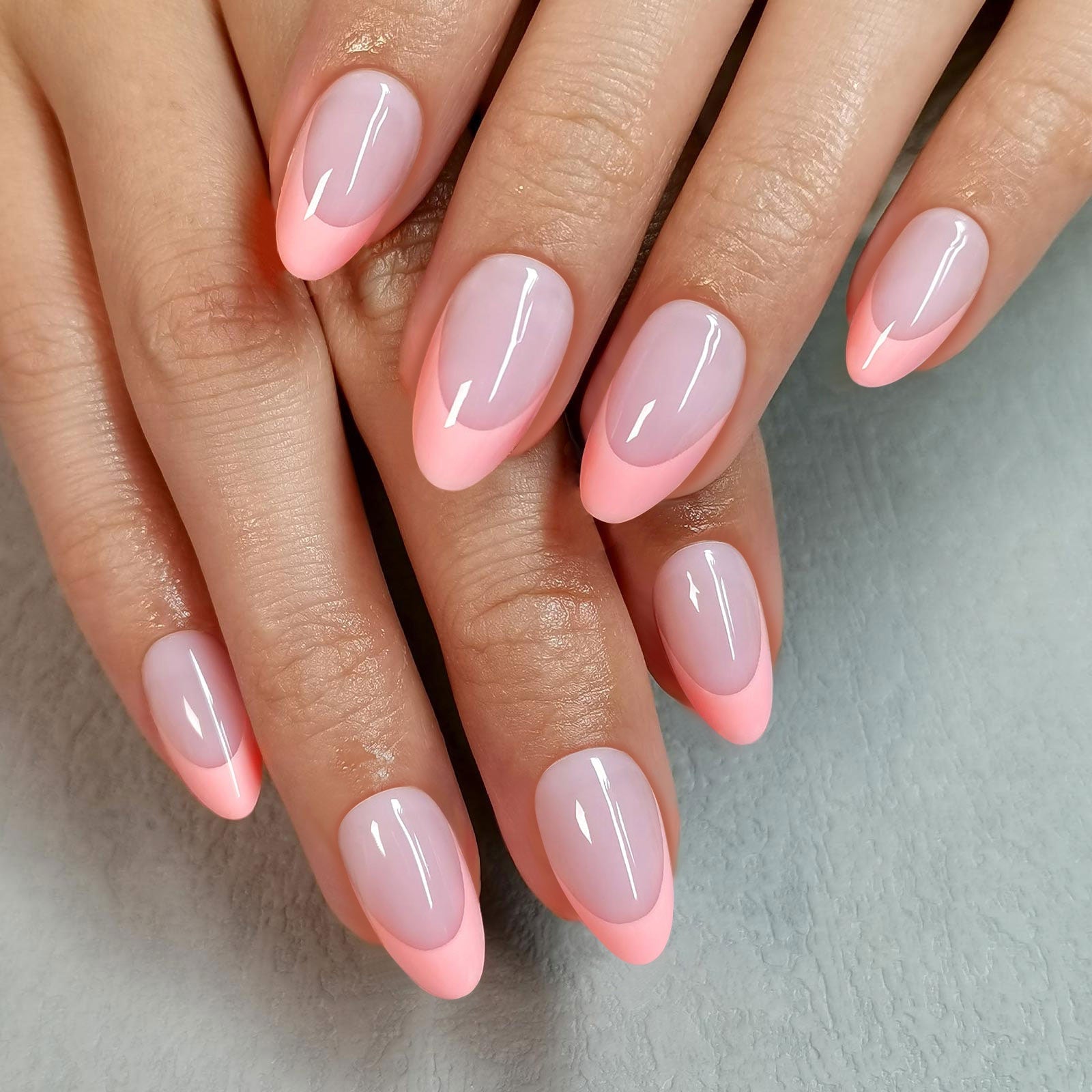 Bright Pink Tip Short Almond French Nails — Classy Pink Almond Nails