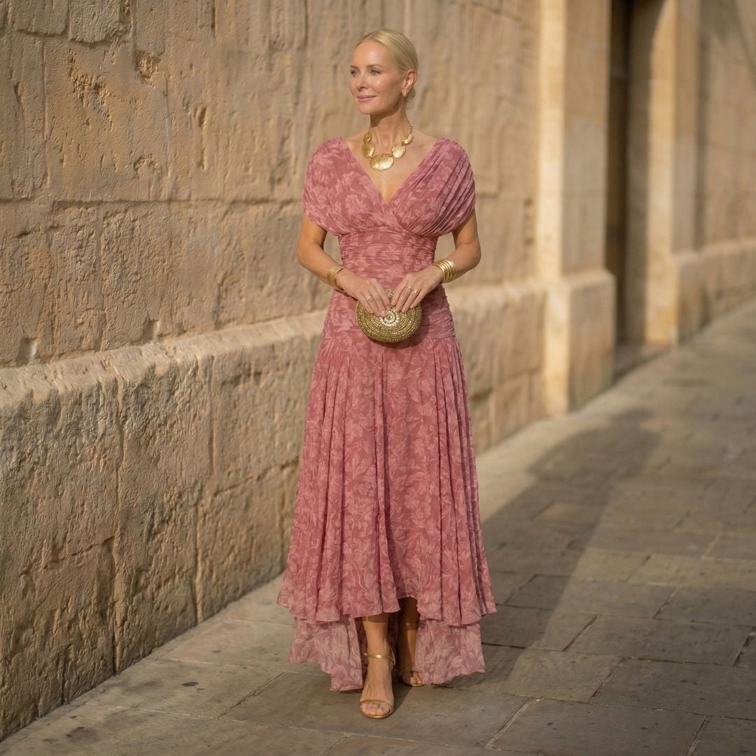 Pink Leaf Print Midi Dress with Flutter Sleeves — Classy Pink Outfits
