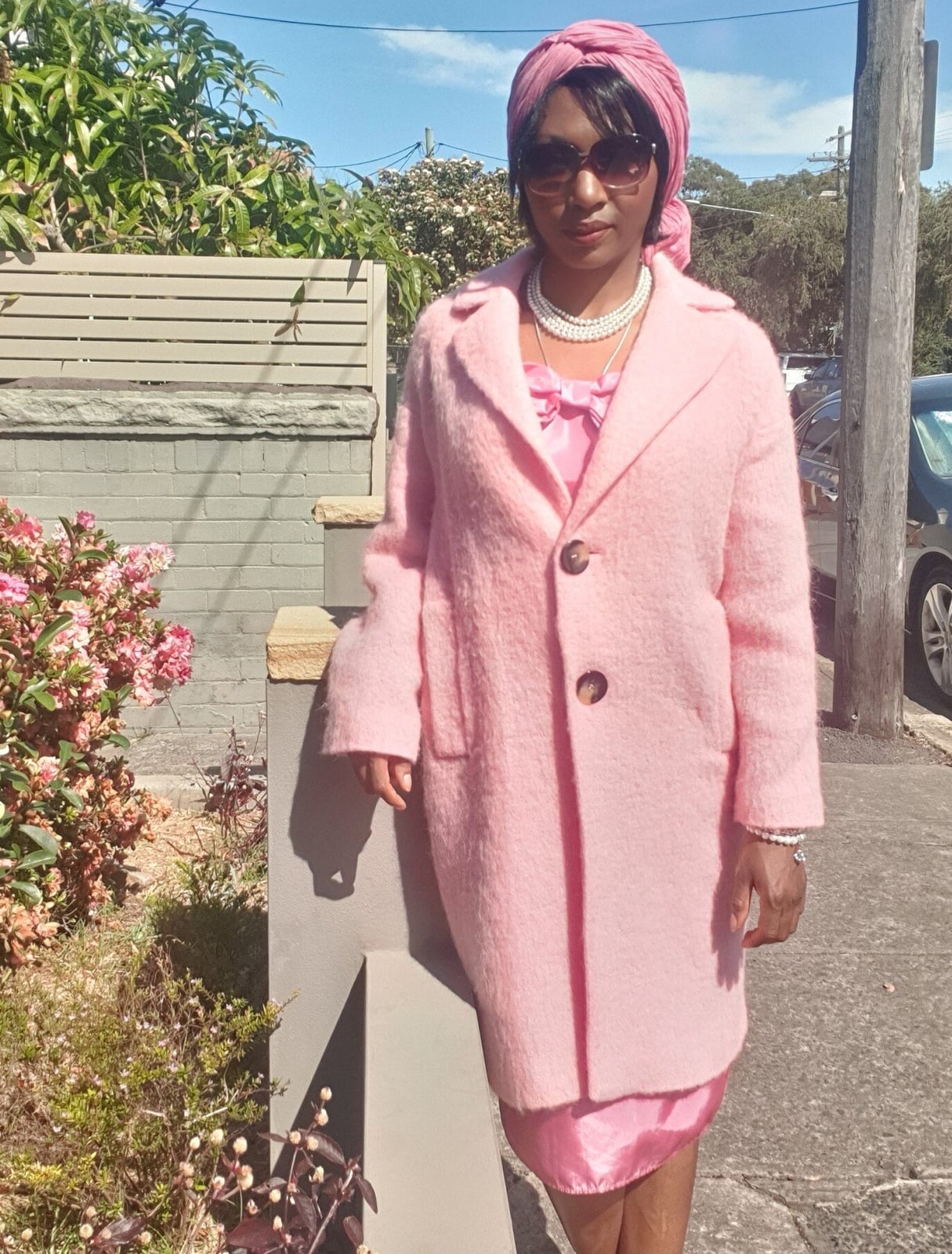 Pale Pink Satin Slip Dress with Knit Coat — Classy Pink Outfits