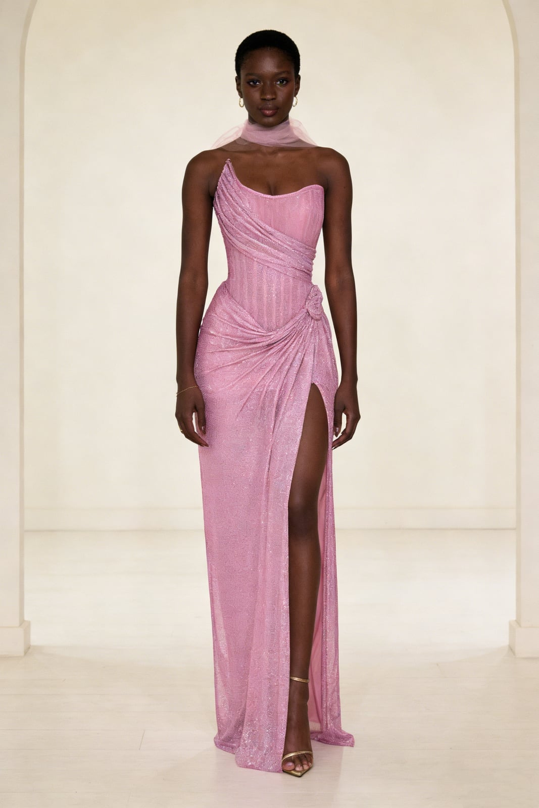 Light Pink One-Shoulder Gown with Draped Detailing — Classy Pink Outfits