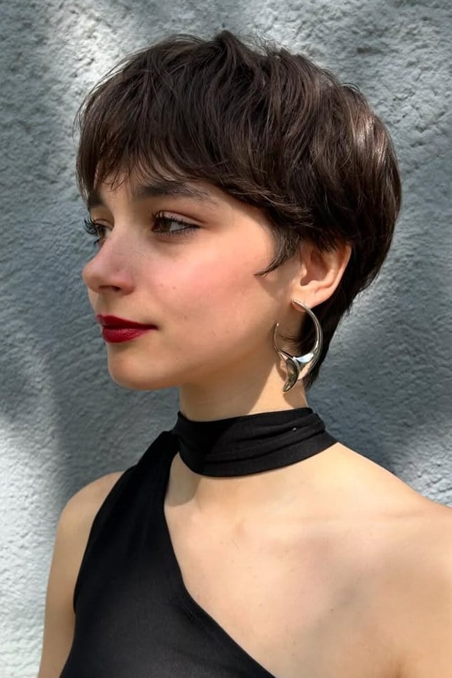 Dark Brown Pixie With Soft Waves Dark Brown Pixie With Soft Waves — Classy Pixie Haircuts