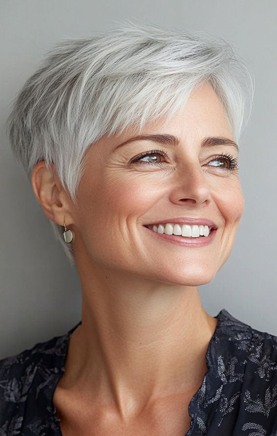Sophisticated Silver Pixie With Layered Texture Sophisticated Silver Pixie With Layered Texture — Classy Pixie Haircuts