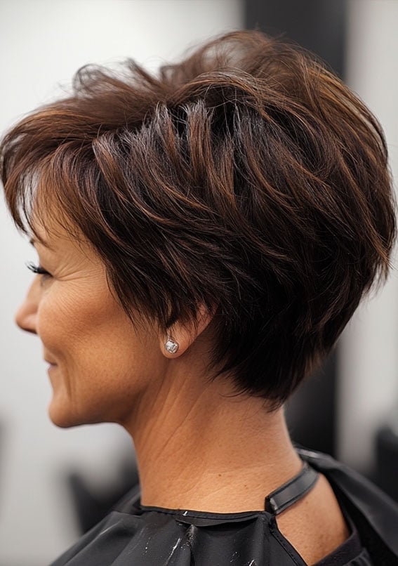 Chocolate Brown Pixie With Volume And Side Bangs Chocolate Brown Pixie With Volume And Side Bangs — Classy Pixie Haircuts