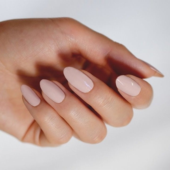 Glossy Milky Beige Short Soft Square Nails — Classy Plain Nails